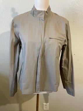 Eileen Fisher Zipper Jacket Beige Stand Collar Lightweight Sz M Minimal Utility